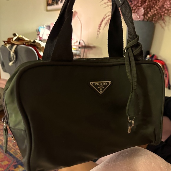 PRADA Vintage Nylon Tessuto Hand Bag Rectangle Purse Khaki Green - Picture 5 of 16